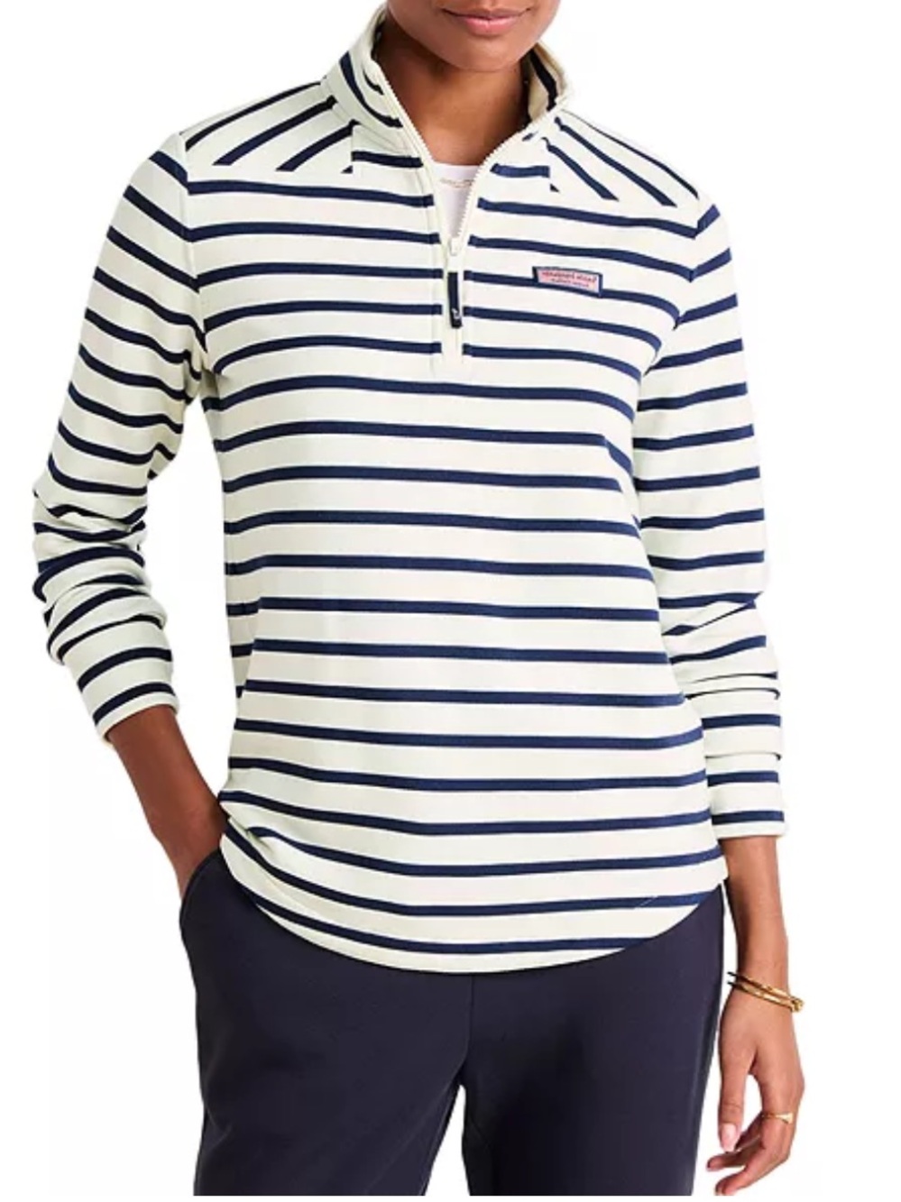 Vineyard Vines Navy and White Striped Half-Zip Pullover